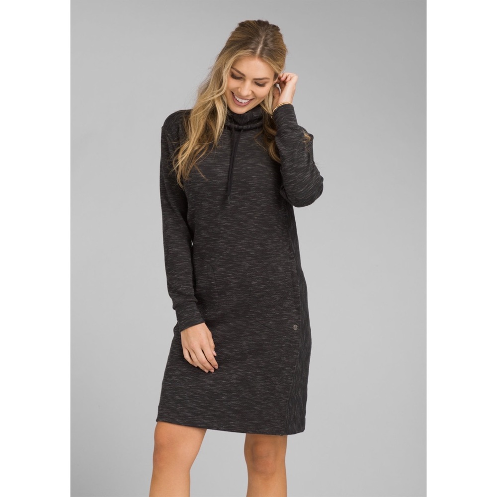 Prana Sunrise Long Sleeve Cowl Neck Athletic Midi Sweater Dress Athleisure Fall